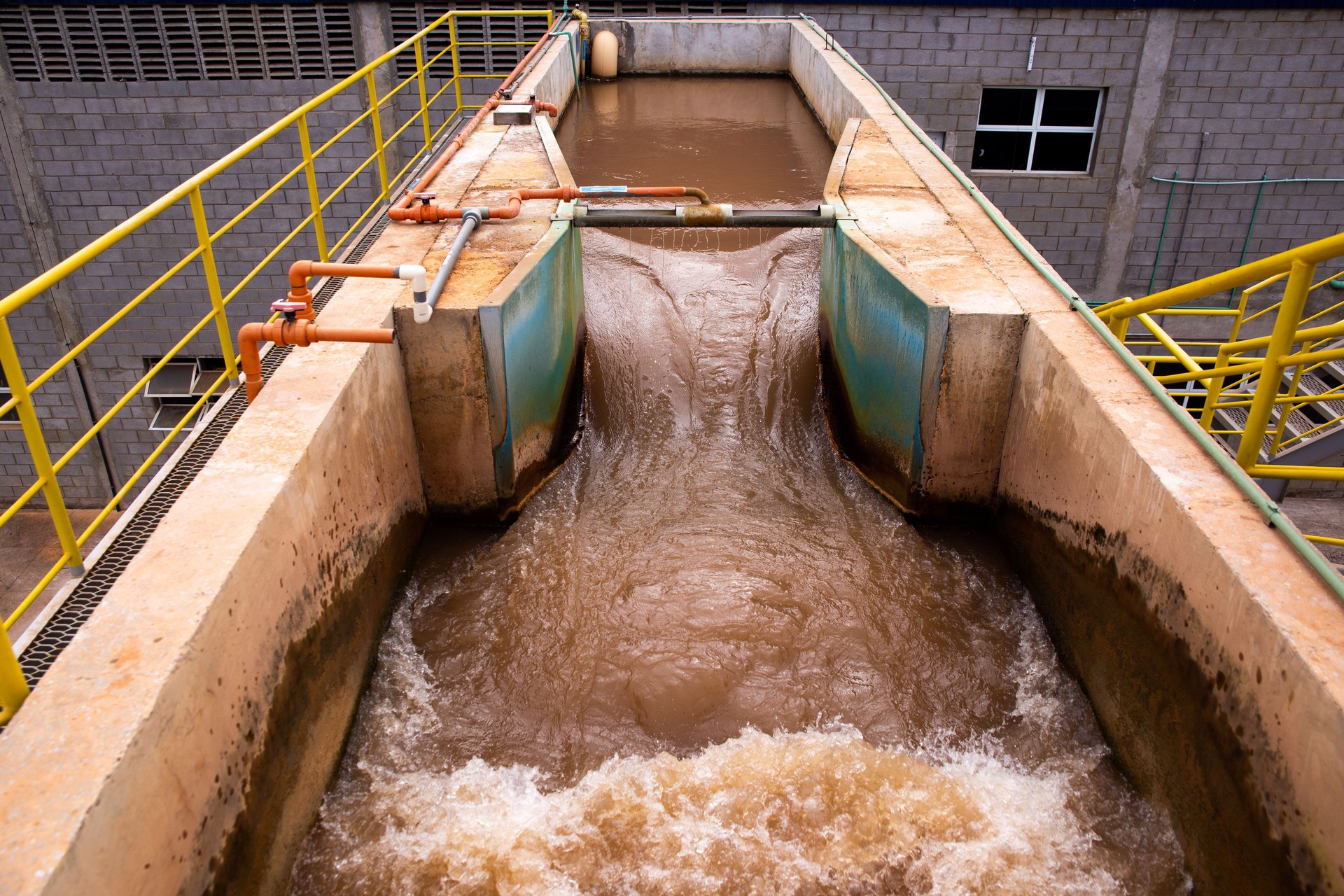 Dirty water entering the first stage of treatment system